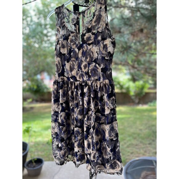 Anthropologie Pins And Needles Womens L Dress Black Blue Lace Sleeveless Mini - Picture 3 of 14
